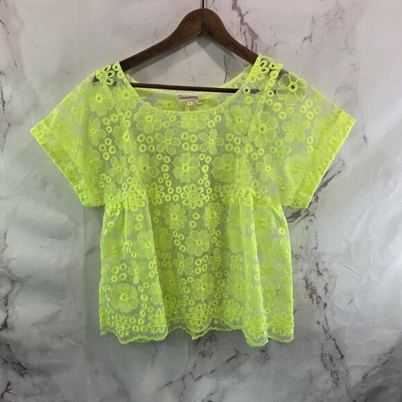 Anthropologie Top Womens Small Neon Lace Sheer Cover Up Meadow Rue Chartreuse - Picture 1 of 9
